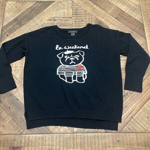French Connection Black Crewneck Sweater with Bulldog Graphic